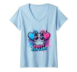 Damen Crazy Cat Lady, lustige Katze, Meow, Katzen, Kätzchenliebhaber, Mädchen und Frauen T-Shirt mit V-Ausschnitt von Funny Cat Lovers Cat Lady Apparel Co.