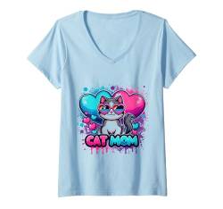 Damen Katze Mama Mutter Lustige Katze Miau Katzen Kätzchen Liebhaber Mädchen Frauen T-Shirt mit V-Ausschnitt von Funny Cat Lovers Cat Lady Apparel Co.