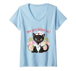 Damen Krankenschwester RN LPN Cats CNA Cat Kitty Feline Lover Stillende Damen T-Shirt mit V-Ausschnitt von Funny Cat Lovers Cat Lady Apparel Co.