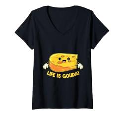 Damen Das Leben ist Gouda-Käsekunst, Feinschmecker, Käseliebhaber T-Shirt mit V-Ausschnitt von Funny Cheese Lover Gift Cheese Gifts & Shirts