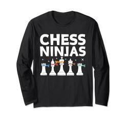 Schach-Ninja-Kunst für Kinder, Jungen, Mädchen, Schachspieler, Schachliebhaber Langarmshirt von Funny Chess Gift Game Pieces