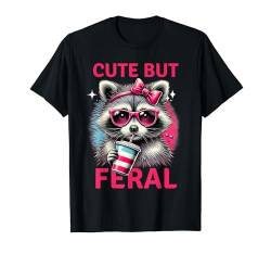 Cute But Feral Funny Colorful Racoon With Sunglasses Racoon T-Shirt von Funny Colorful Racoon Outfit