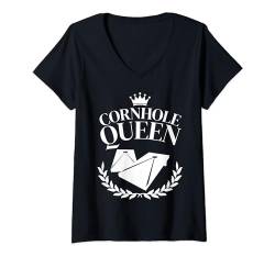 Damen Cornhole Queen Design für Frauen Mädchen Cornhole Spieler T-Shirt mit V-Ausschnitt von Funny Cornhole Gifts Cornhole Player Sport