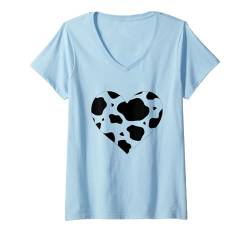 Damen Awesome Cow Print Black and White Print Heart Cute Farm Mom T-Shirt mit V-Ausschnitt von Funny Cow Mother's Day