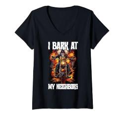 Damen I Bark At My Neighbors Cringe Skeleton T-Shirt mit V-Ausschnitt von Funny Cringe Skeleton Meme Hard Edgy Skeleton