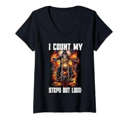 Damen I Count My Steps Out Loud Cringe Skeleton T-Shirt mit V-Ausschnitt von Funny Cringe Skeleton Meme Hard Edgy Skeleton