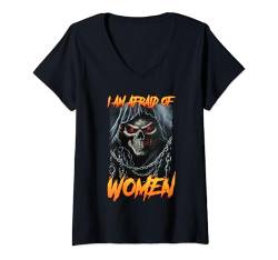 Damen I'm Afraid Of Women Cringe Skeleton T-Shirt mit V-Ausschnitt von Funny Cringe Skeleton Meme Hard Edgy Skeleton