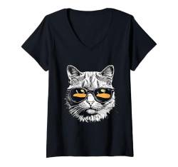 Damen Cute Cat Motifs Starry Night For Cat Lover Cat Mom Cat Dad T-Shirt mit V-Ausschnitt von Funny Cute Cat Motifs Cat Starry Night By GnineZa