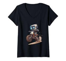 Damen Dirt Bike Roboter Design Jungen Mädchen Kinder Lustiges Motocross Radfahren T-Shirt mit V-Ausschnitt von Funny Dirt Bike Lover Biker Rider