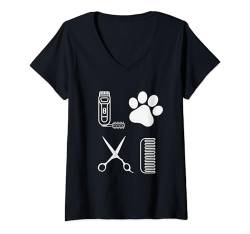 Damen Coole Hundepflege für Männer und Frauen, Haustierpflege, Welpenbesitzer T-Shirt mit V-Ausschnitt von Funny Dog Grooming Gift Dog Groomer