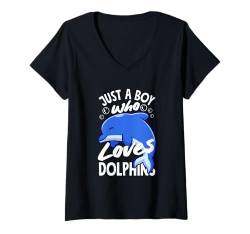 Damen Just A Boy Who Loves Delphins T-Shirt mit V-Ausschnitt von Funny Dolphins Dolphin Lover Apparel & Gifts