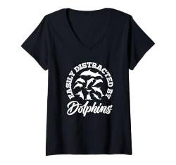 Damen Leicht abgelenkt von Delfinen, Meereslebewohner T-Shirt mit V-Ausschnitt von Funny Dolphins Dolphin Lover Apparel & Gifts