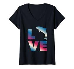 Damen Love Dolphin Gradient Ocean Lover, Ästhetik für Meerestiere T-Shirt mit V-Ausschnitt von Funny Dolphins Dolphin Lover Apparel & Gifts