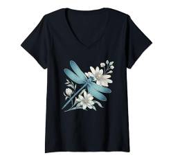 Damen Süße Libelle Frauen Casual Sommer T-Shirt mit V-Ausschnitt von Funny Dragonfly Apparel