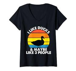 Damen Duck Lover Art Männer Frauen Jungen Mädchen Gummiente Lustige Enten T-Shirt mit V-Ausschnitt von Funny Duck Lover Gifts & Shirts