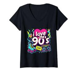 Damen I Love The 90er Shirt für Herren und Damen, Vintage-Partykostüm der 90er T-Shirt mit V-Ausschnitt von Funny Eighties 90s Costume Party I Love The 90's