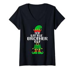 Damen Little Brother Elf Weihnachtsfeier, Familienpassendes Weihnachtsfest T-Shirt mit V-Ausschnitt von Funny Family Matching Christmas Apparel