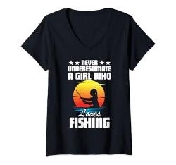Damen Cooles Angeln für Frauen Mädchen Angler Fischköder Salzwasser T-Shirt mit V-Ausschnitt von Funny Fishing Gift Fisherman