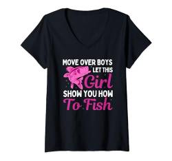 Damen Lustiges Angel-Design für Mädchen und Frauen, Angler-Liebhaber T-Shirt mit V-Ausschnitt von Funny Fishing Gift Fisherman