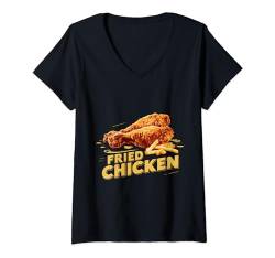 Damen Cool Fried Chicken Lover Lustiges Fried Chicken Art Fast Food T-Shirt mit V-Ausschnitt von Funny Fried Chicken Fast Food Lover