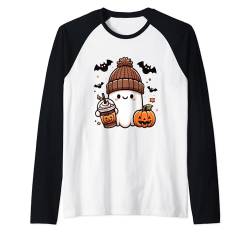 Süßes Geisterhemd Herbst Kürbis T-Shirt Kaffeeliebhaber Damen Herren Raglan von Funny Ghost Pumpkin Halloween Shirt Women Men Kids