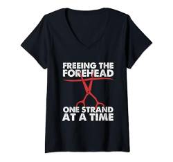 Damen Freeing The Forehead - Unbehaarte Männer mit lustiger Glatze T-Shirt mit V-Ausschnitt von Funny Gifts for Bald Men