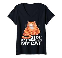 Damen Lustige dicke Katze T-Shirt mit V-Ausschnitt von Funny Gifts