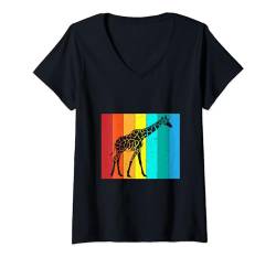Damen Vintage Giraffe Männer Frauen Giraffe Zoo Tierliebhaber Retro T-Shirt mit V-Ausschnitt von Funny Giraffe Gifts & Shirts For Giraffe Lover