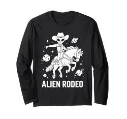 Alien Rodeo Cowboy Space Galaxy Außerirdisches Pferd Langarmshirt von Funny Graphic Tees For Women and Men