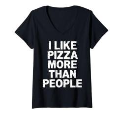 Damen Geschenk für Pizzaliebhaber, wie Pizza, mehr als Menschen, lustige Pizza T-Shirt mit V-Ausschnitt von Funny Graphic Tees For Women and Men