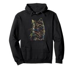 Katzenliebhaber Bunte Kätzchen Linie Kunst Zeichnung Illustration Pullover Hoodie von Funny Graphic Tees For Women and Men