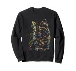 Katzenliebhaber Bunte Kätzchen Linie Kunst Zeichnung Illustration Sweatshirt von Funny Graphic Tees For Women and Men