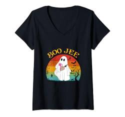 Damen Lustiges Halloween Boo Ghost Kostüm Boojee Retro Boo Jee Ghost T-Shirt mit V-Ausschnitt von Funny Halloween Boo Ghost Costume Boojee Ghost tee