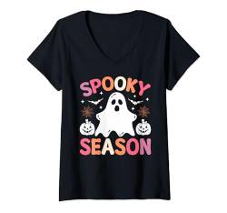 Damen Halloween Kostüm Kürbis Skelett Horror Geist Hexe Horror T-Shirt mit V-Ausschnitt von Funny Halloween Costume Men Women Kids Boys Girls