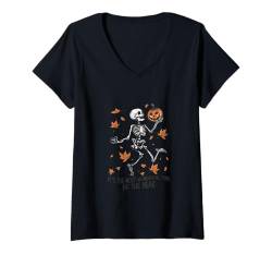 Damen Halloween Kostüm Kürbis Skelett Horror Geist Hexe Horror T-Shirt mit V-Ausschnitt von Funny Halloween Costume Men Women Kids Boys Girls