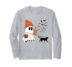 Lustige Geisterkatze, Geisterkatze, Halloween, gruselig, gruselig Langarmshirt von Funny Halloween Ghost Gamer Pumpkin Apparel Co.