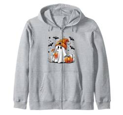 Netter Geist trinkt Kaffee Halloween Ghost Ice Coffee Damen Kapuzenjacke von Funny Halloween Ghost Gamer Pumpkin Apparel Co.