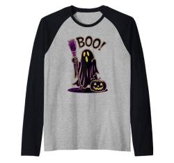 Cute Witch Spooky Ghost Halloween-Grafik-T-Shirt für Herren und Damen Raglan von Funny Halloween Graphic Costume Tee