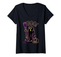 Damen Cute Witch Spooky Ghost Halloween-Grafik-T-Shirt für Herren und Damen T-Shirt mit V-Ausschnitt von Funny Halloween Graphic Costume Tee