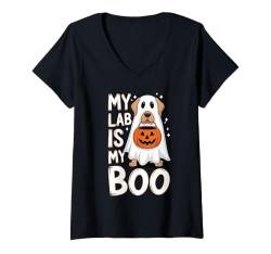 Damen My Lab is my Boo Lustiger Halloween-Geisterhund Grafik T-Shirt mit V-Ausschnitt von Funny Halloween Graphic Costume Tee