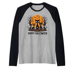 Hexenkatzen Halloween Katzenliebhaber Kostüm Herren und Damen T-Shirt Raglan von Funny Halloween Graphic Costume Tee