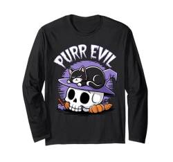 Süßes Purr Evil Halloween Tee Katzenliebhaber Skelett Kostüm Langarmshirt von Funny Halloween Graphic Costume Tee