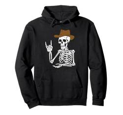 Halloween Cowboy Skelett Rock auf Geste Gothic Erwachsene Kinder Pullover Hoodie von Funny Halloween Gym Workout Casual Gothic Gift Tee