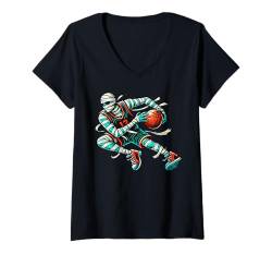 Damen Cooles Basketball-Sportspieler-Kostüm für Mütter, lustiges Halloween-Kostüm T-Shirt mit V-Ausschnitt von Funny Halloween Mummy Basketball For Kids Boys Men