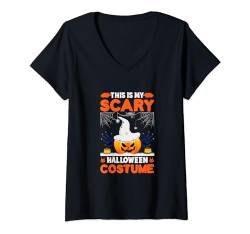 Damen Halloween Kostüm Kürbis Hexe Geist Lustig Horror Halloween T-Shirt mit V-Ausschnitt von Funny Halloween Shirts & Gifts Men Women Kids