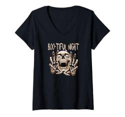 Damen Boo-Tiful Nachtschädel Skelett Faule Halloween Kostüm T-Shirt mit V-Ausschnitt von Funny Halloween - Tee