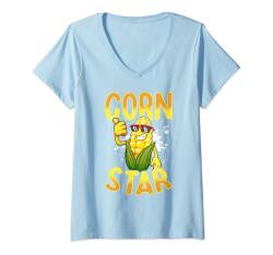 Damen Maisgemüse - Maisstern T-Shirt mit V-Ausschnitt von Funny Love Corn Vegetables Designs