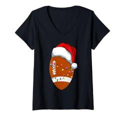 Damen Nikolausmütze Weihnachten Fußball Spieler Männer Jungen Nikolaus Sport T-Shirt mit V-Ausschnitt von Funny Matching Christmas Designs