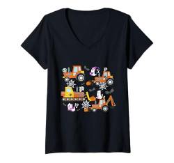 Damen Halloween Bauwagen Lustiges Kostüm Kleinkind Jungen T-Shirt mit V-Ausschnitt von Funny Matching Family Costume For Halloween 2024