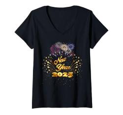 Damen Frohes Silvester-Partyzubehör 2025 Neujahrsfeuerwerk T-Shirt mit V-Ausschnitt von Funny New Years Eve NYE Party 2025 Shirts